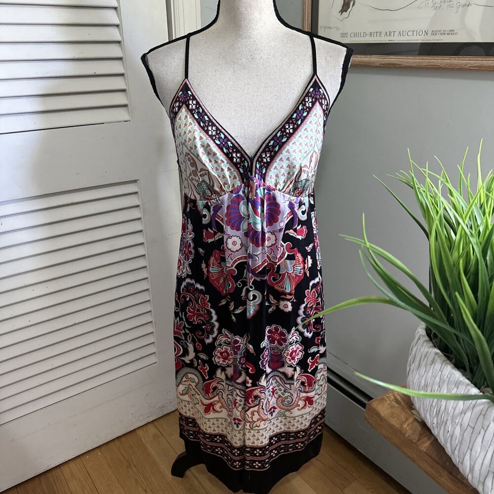 Vintage ECI Babydoll Dress 10 Dainty Silk Blend Paisley Retro Y2K Boho Chic